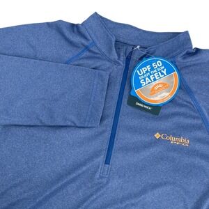 Columbia PFG Mens SMALL Terminal Tackle Heather 1/4 Zip Blue FM6214-487 UPF 50